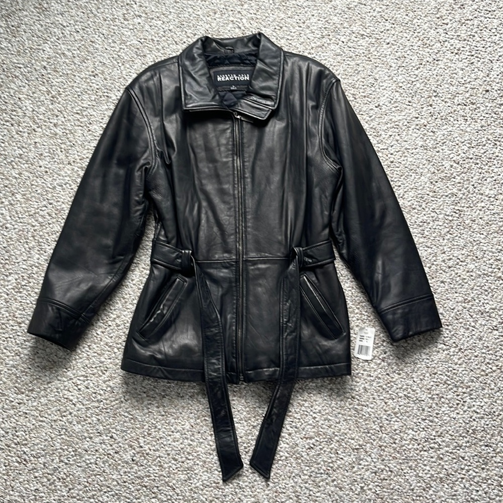 Kenneth Cole Reaction Belted Leather Jacket (Black, Women’s Medium) - BRAND NEW